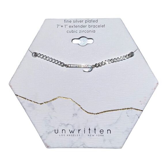 Unwritten Cubic Zirconia Initial Link Bracelet Silver Plated "J" NWT - Picture 1 of 2